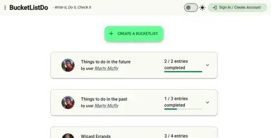 Image of bucket list website